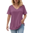 thumbnail image 6 of vigerkar Women's Vneck T-Shirt Lightweight Short Sleeve Cotton Tee for Daily Fashion Clothes (Purple, XXL), 6 of 7