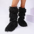 thumbnail image 4 of Lovzfmll Knee High Boots for Women, Warm Winter Furry Fluffy Boots, Round Toe Belt Buckle Snow Boots, Fashion Casual Shoes, 5.5, Black, 4 of 6