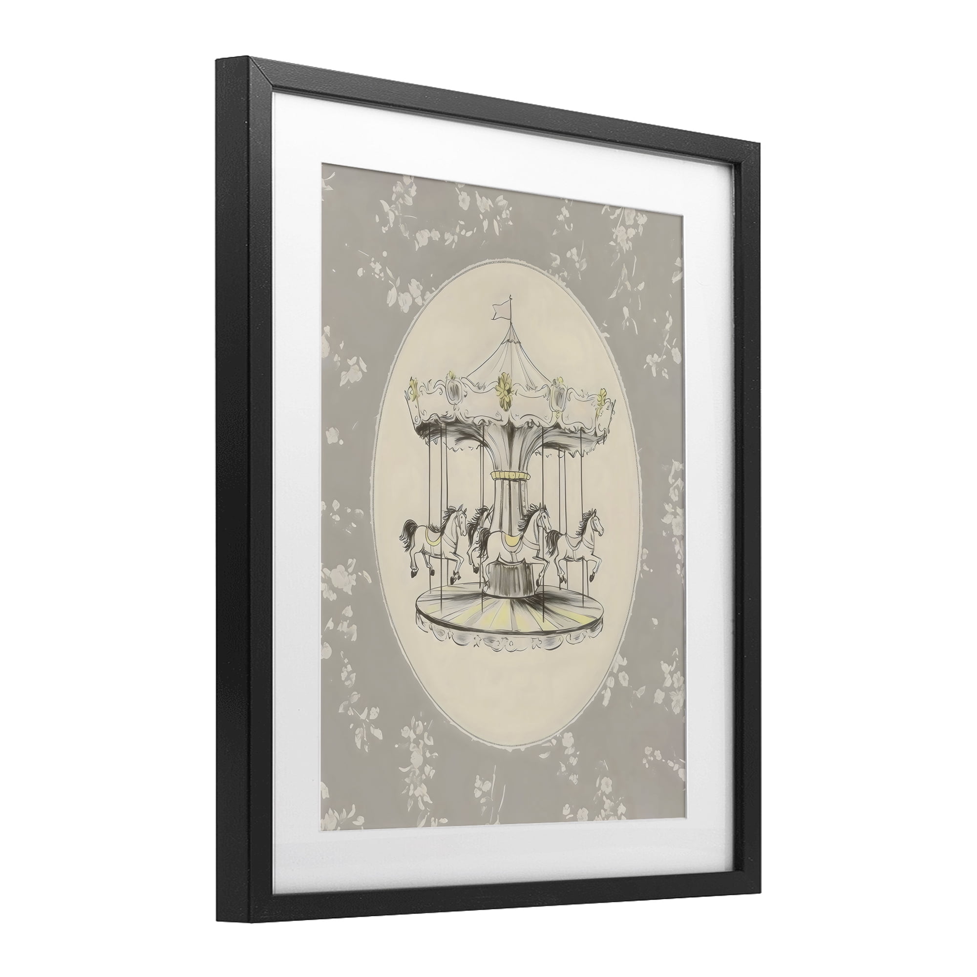 Stupell Industries Gentle Floral Carousel Black Framed Print Under Glass, design by Arlington Prints