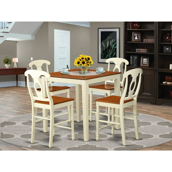 East West Furniture Vernon 5-piece Wood Dining Set with Bar Stools in Cherry