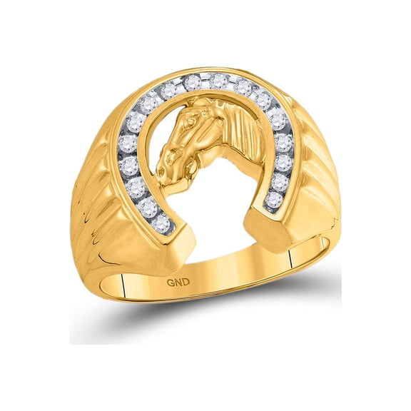 FB Jewels 10kt Yellow Gold Mens Round Diamond Horseshoe Ring 1/4 Cttw
