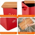 thumbnail image 4 of Bread Box with Wooden Lid, 13.1” x 7.2” x 9.7” Metal Bread Container Storage Holder for Family Farmhouse Kitchen Countertop, Powder-Coated & Healthy, Large Capacity & Classic Pattern (Red), 4 of 14