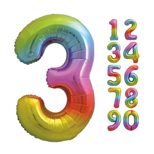 Rainbow Foil Balloon, Number 3 Shaped, 34"