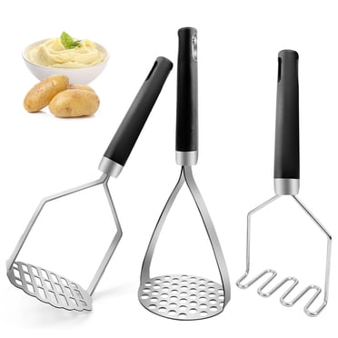 Godance 3 Pieces Potato Masher - 10.25-Inch Stainless Steel Wire Mashed Potato Masher Kitchen Tools with Silicone Handle, Wire Food Smasher Set for Mashing Potatoes, Veggies, Fruits, Avocado, Meat