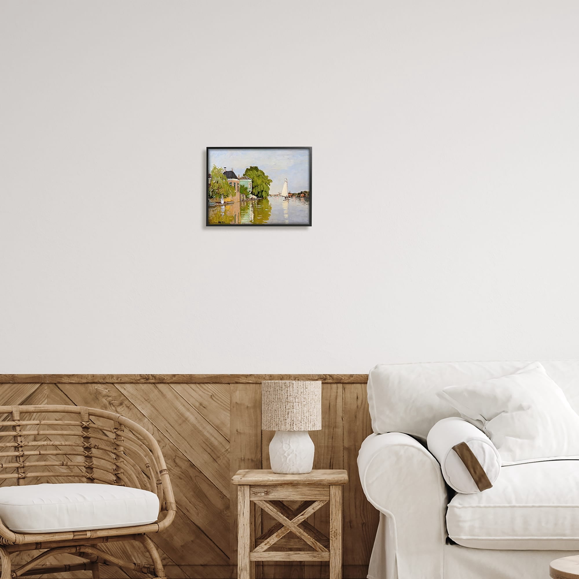 Stupell Industries City Town Along Water Canal Sailboats Reflection Painting Black Framed Art Print Wall Art, Design by Lettered and Lined