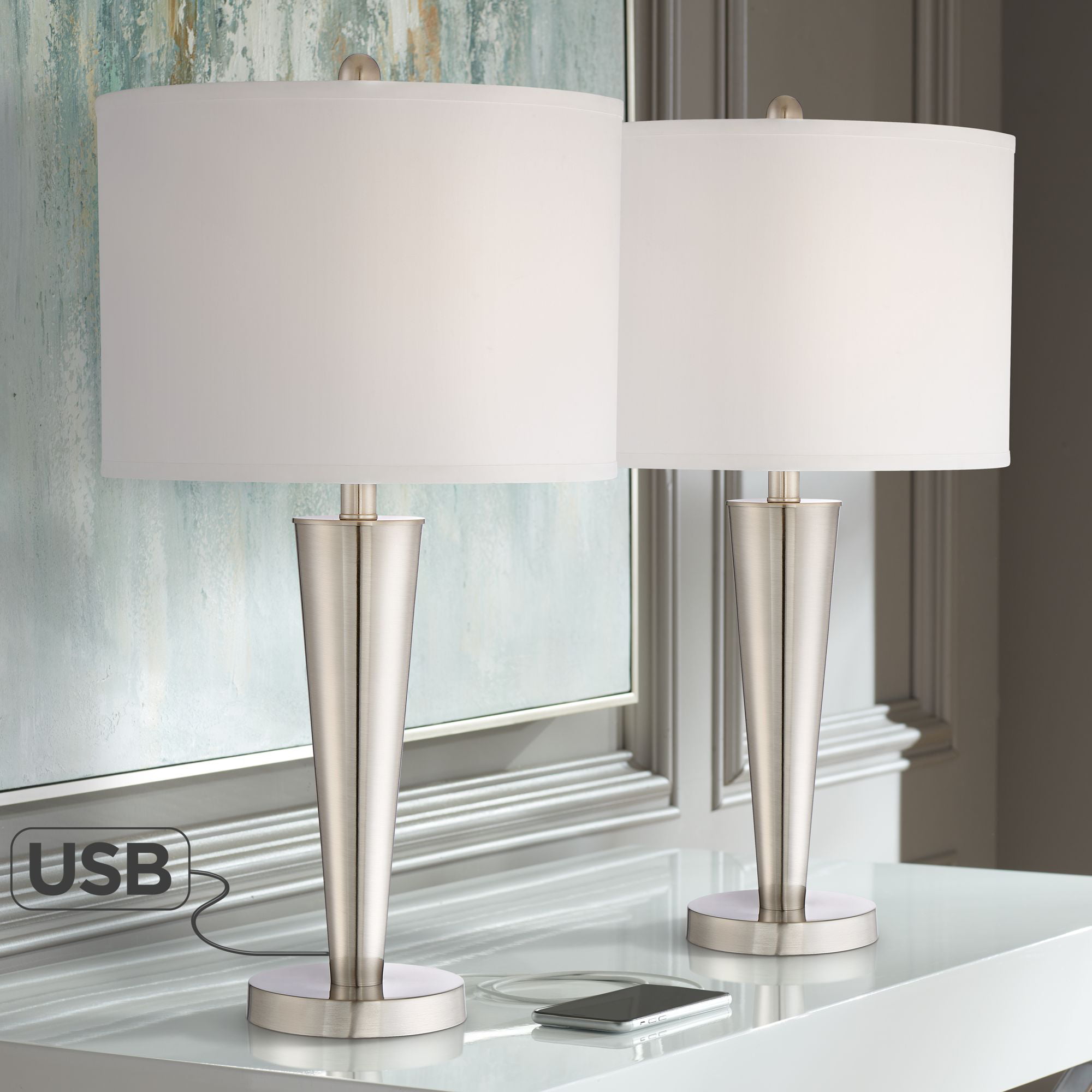 360 Lighting Modern Table Lamps Set Of, Acrylic Column Table Lamp Usb Cable