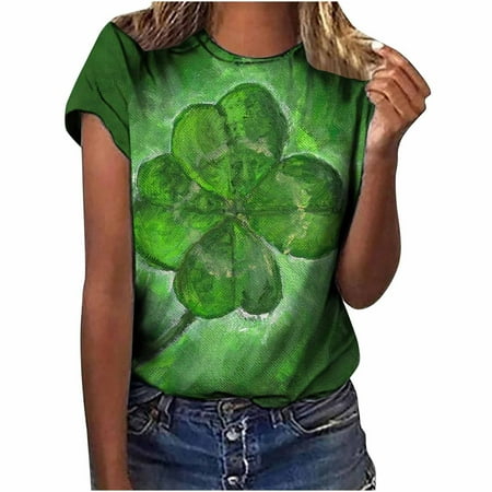 

Plus Size Tops for Women Crop Tops Women s Trendy Tops Funny St. Patrick s Day Printe Casual Loose Fit White Tee Shirts Blouse Print Shirt T Shirts for Women Valentines Day Shirts Green 2XL