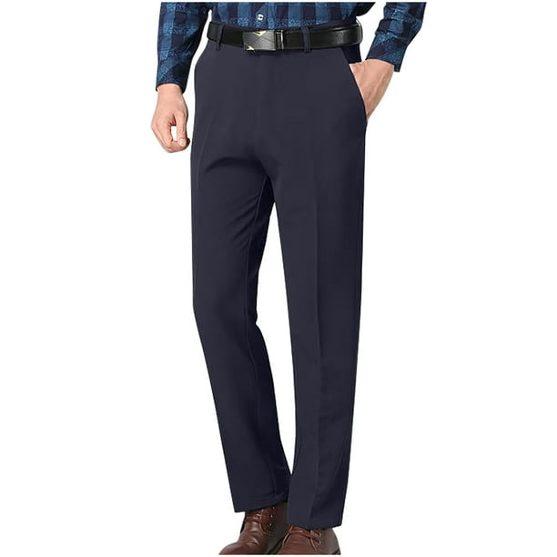 Pantalones de traje casuales con bolsillos y botones de color liso para hombre