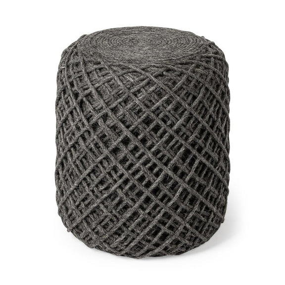 Mercana Allium Pouf Dark Gray Wool Diamond Pattern Cylindrical Pouf 68731