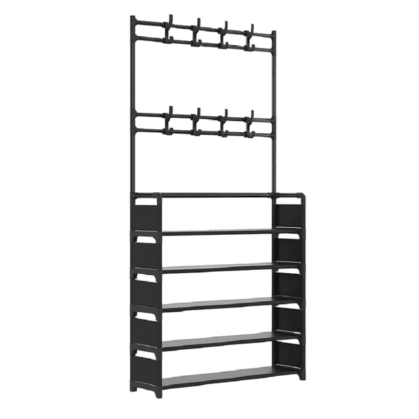Multifunción Zapatero Perchero Y Sombrerero Negro 5 Niveles Belug Mueble Perchero Organizador