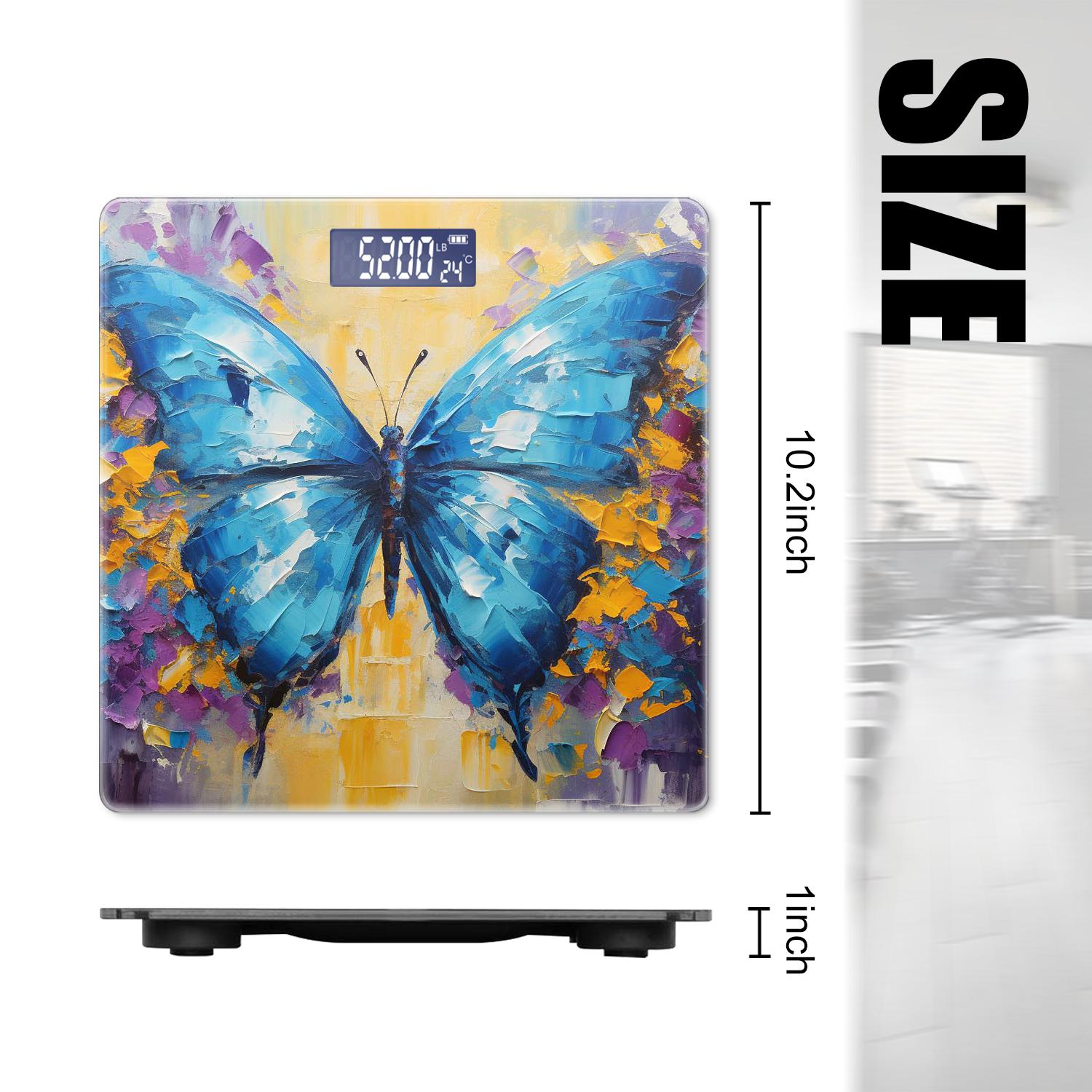 Highly Precision Body Scale Digital Weight Scale Battery Operated Bathroom Scale Decoration with Backlit Display(400 lbs)-Blue Butterfly Abstract Painting