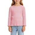 thumbnail image 5 of BLVB Toddler Baby Girls Long Sleeve Ribbed Shirts Stretchy Lettuce Trim Blouses Crew Neck Basic Base Layer Tees Undershirts(Pink,2-3 Years), 5 of 5