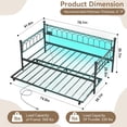 thumbnail image 2 of Twin Size Daybed with Trundle, Metal Day Bed with Charging Station & LED Lights, Metal Bed Frame with Pull-Out Trundle, Heavy Duty Steel Slats Supports, for Living Room, Apartment, Small Spaces，Black, 2 of 8