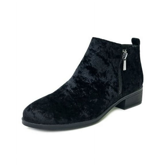 Bamboo Saber Black Velvet Block Low Heel Fashion Stacked Heel Ankle Booties (Black, 10)