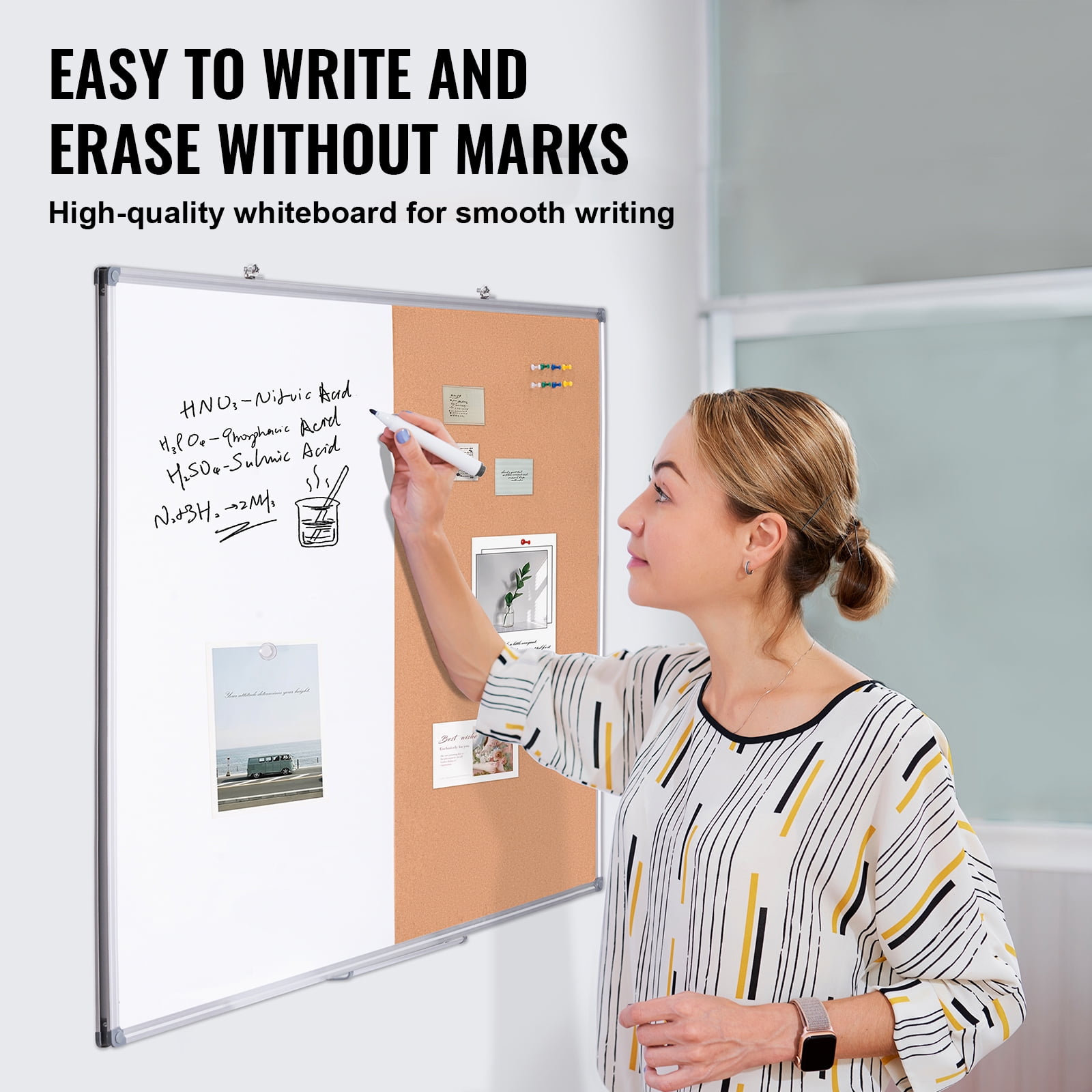 KFFKFF 48"x 36" Dual-Function Whiteboard & Cork Board with Aluminum Border – Magnetic Dry Erase Notice Board for Wall Installation – Suitable for Educational Institutions, Residences, Workplaces