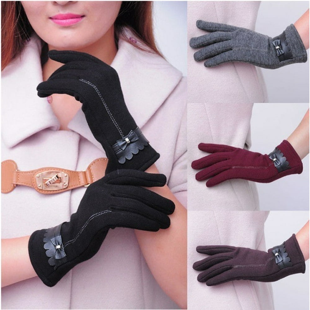 Meihuida Womens Ladies Bowknot Thermal Lined Touch Screen Gloves Winter Warm 4042