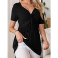 thumbnail image 2 of Weardear Womens V Neck T Shirts Knot Front Short Sleeve Tunic Tops Casual Fall Blouse, 2 of 5