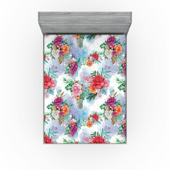 Ambesonne Dreamy Floral Fitted Sheet, Fantasy Bloom Boho, California King, Dark Coral Multicolor