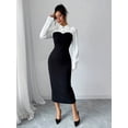 thumbnail image 5 of Black And White Two-Tone Long-Sleeve Midi Dress With Collared Shirt Top And Fitted Black Skirt, 5 of 6