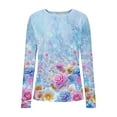 thumbnail image 7 of Women's Floral Printed Knit Shirt Casual Long Sleeve Round Neck Stretch Slim Fit Shirt Top, 7 of 7