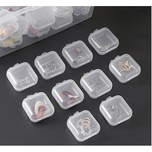 10PCS Mini Clear Jewelry Box, Portable Travel Jewelry Storage Cases, Tiny Plastic Containers with Lids, Necklaces Rings Earrings Organizer, 1.37x1.37x0.7in