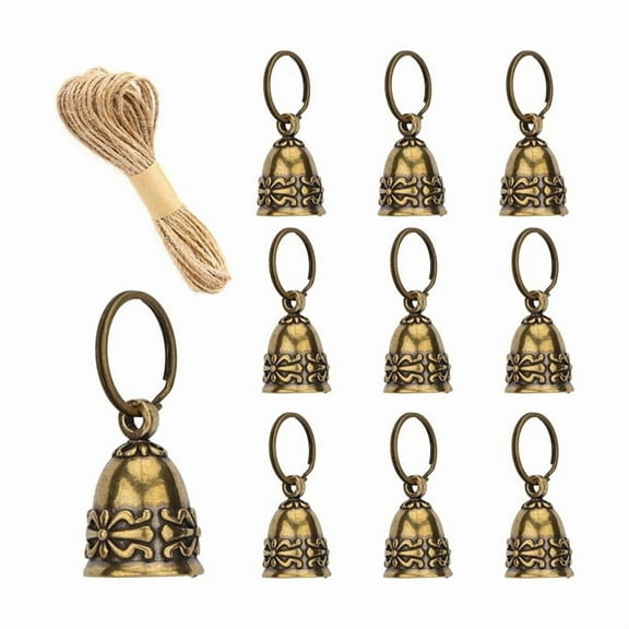10pcs Copper Antique Bells, Wind Chimes for Home, Door Bells or Decoration Bells for Wedding Decorations, Christmas,10 x bells 1 x rope(10m),Photo Color