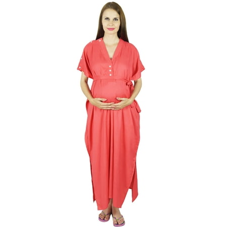 

Bimba Maternity Kaftan Belt Nursing Night Gown Front Buttons Baby Shower Gift