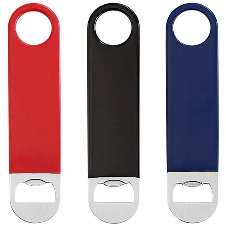 

3 Pack Heavy Duty Stainless Steel Flat Bottle Opener Solid and Durable Beer Openers 7 inches Red Black Blue