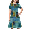 thumbnail image 2 of MKOSPLRT Robe d'Été Extensible pour Filles, Coupe Trapèze, Tournoyante, Style Patineuse, Manches Courtes, Col Ras du Cou, Robe à Imprimé Rétro, Robe Décontractée Évasée, Robe Soleil 4-14 Ans, 2 of 8