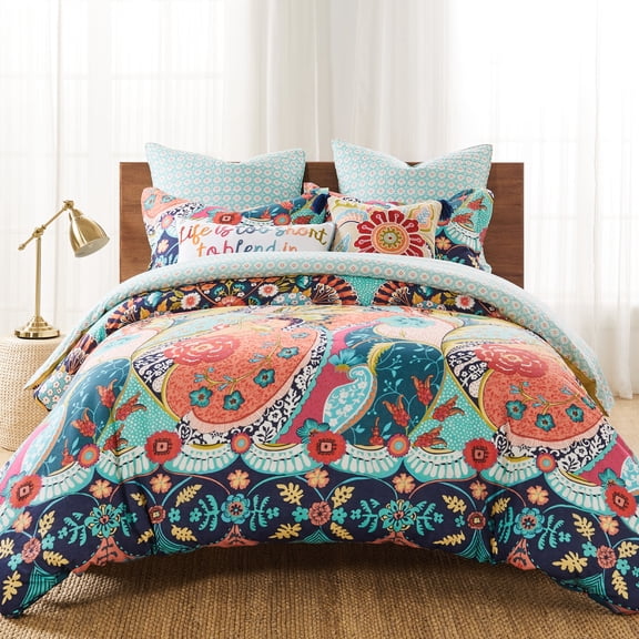 Levtex Home - Jules Comforter Set - Full/Queen Comforter (90 x 94in.) Two Standard Pillow Cases (26 x 20in.) - Bohemian - Teal, Orange, Yellow, Green, Blue, Red, Black - Cotton