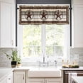thumbnail image 3 of Texas Star Farm Kitchen Valances for Windows 60x18 Inch Kitchen Curtains Valances Rod Pocket Vintage Country Star Brown Wood Grain Bathroom Window Valances for Window Treatment Decor, 3 of 6