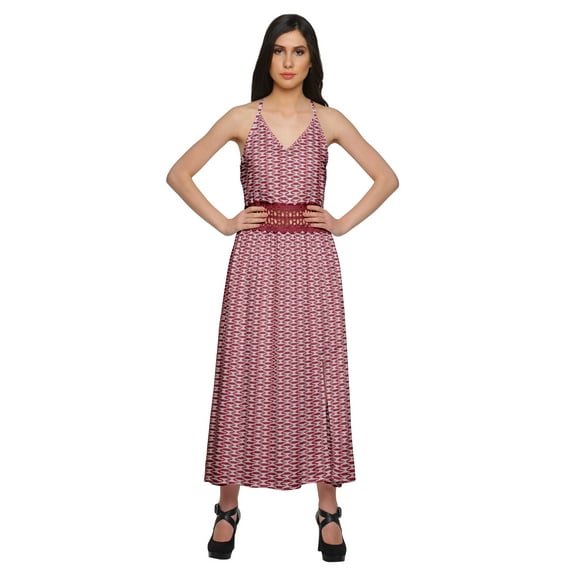 Moomaya WoMen's Sleeveless Maxi Dress With Trim Lace Spaghetti Strap Summer Wear