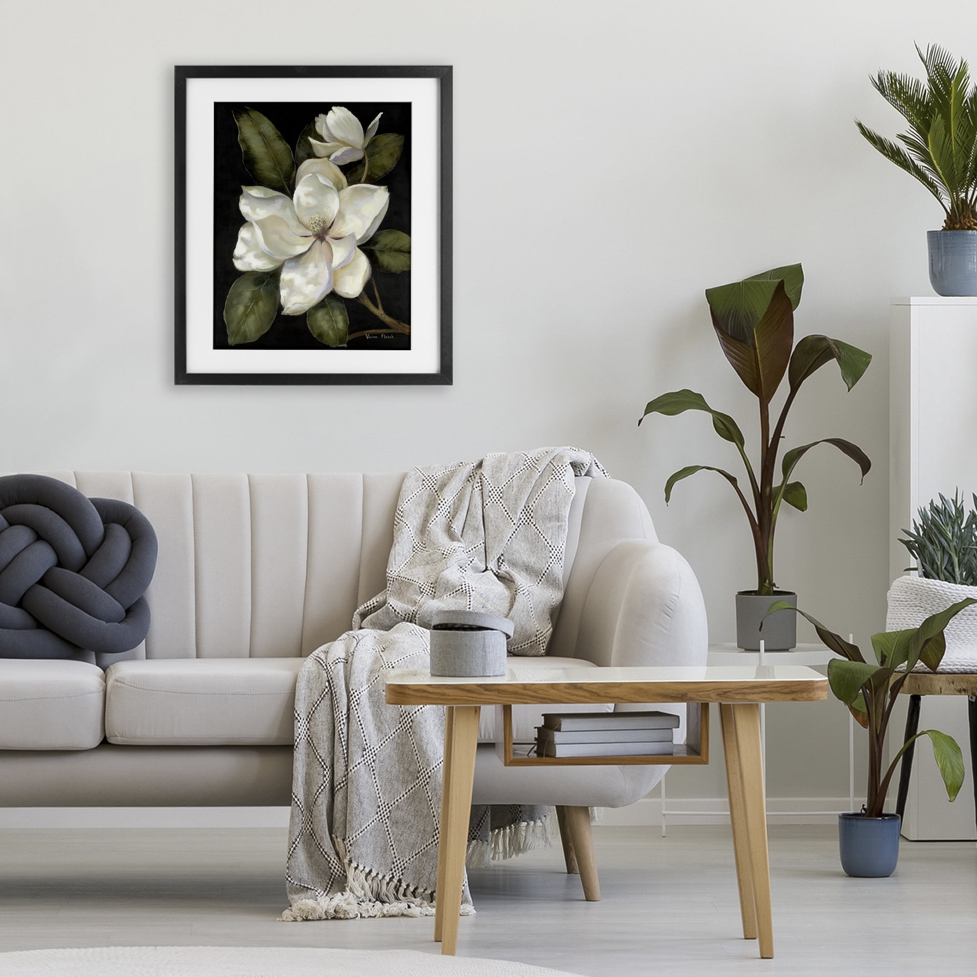 Stupell Industries Blooming Magnolia Buds Black Framed Print Under Glass, design by Nan