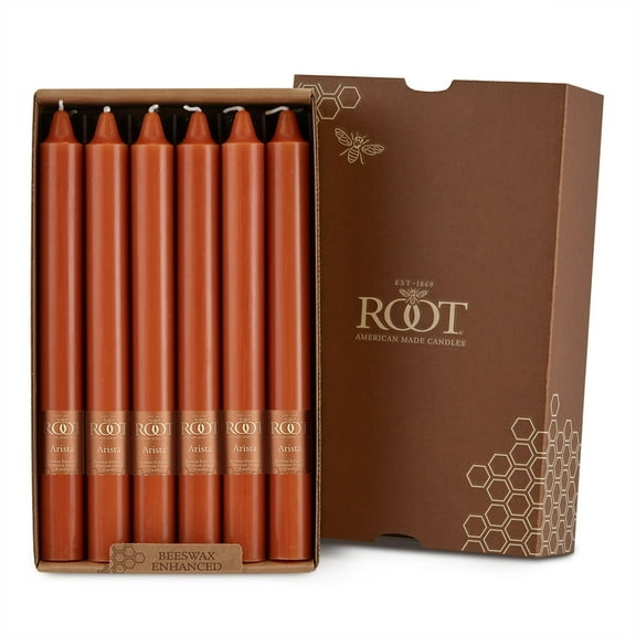 ROOT Candles Unscented Smooth Arista™ Taper Candles, 9-Inch Tall, Box of 12, Color: Rust
