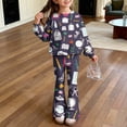 thumbnail image 2 of Grblisyd Outfits for Girls Crew Neck Long Sleeve Cute Stationery Print Sweatshirt and Flare Pants Set Kids 2 Piece Back to School Outfits, 2 of 7