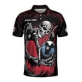 thumbnail image 2 of Custom Name Team Name Horrified Skull Bowling Ball Men's Polo Shirt S-5XL, 2 of 5