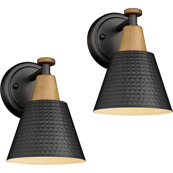 CF  Wall Sconces Set of 2, 1-Light Matte Black Bathroom Light Fixtures, Modern Single Vanity Light Wall Lamp with Hammered Metal Shade, 4FG59B-2 BK