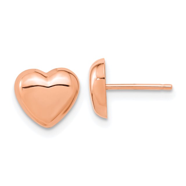 14k Rose Gold Heart Stud Earrings Ball Button Love