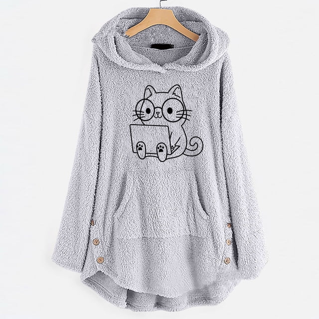 TIMIFIS Sweat à Capuche pour Femmes, Col Boutonné, Cordon de Serrage, Pull Décontracté à Manches Longues avec Poches - Automne