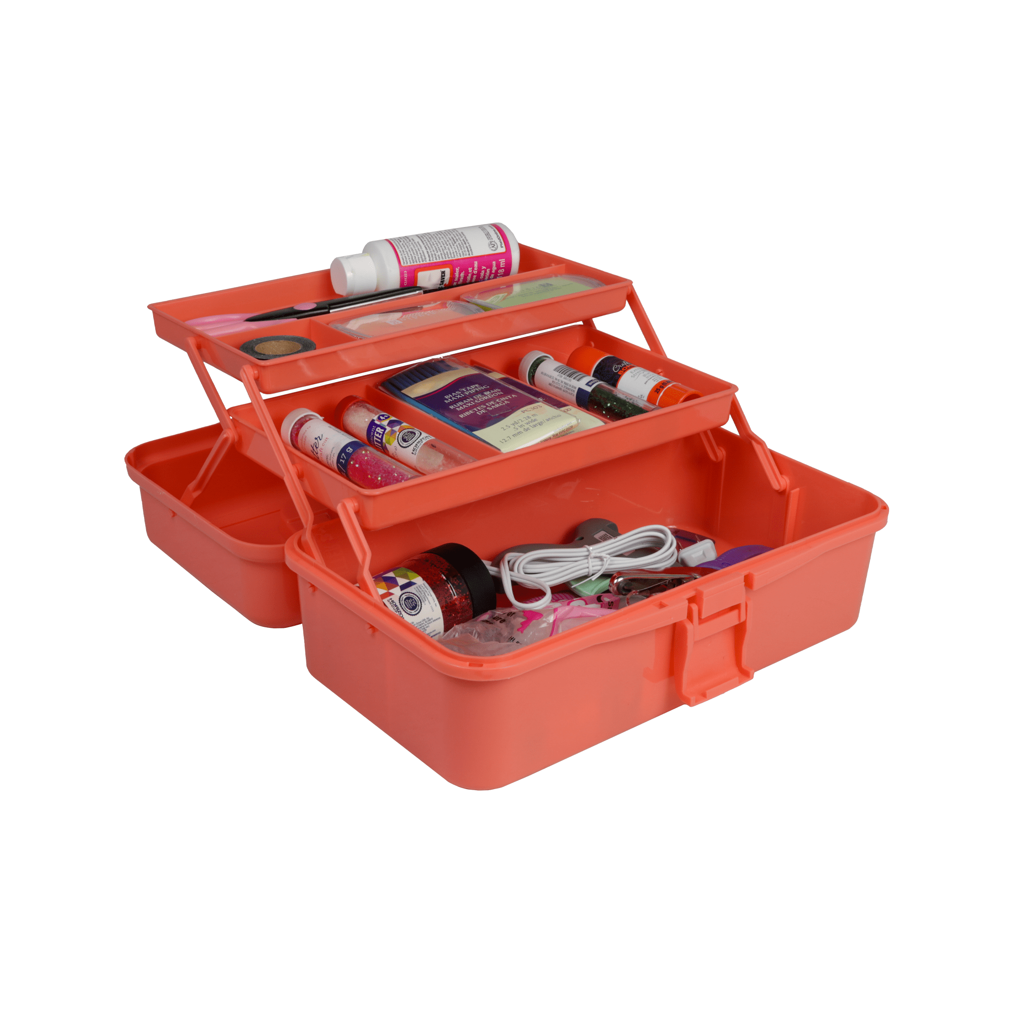 Everything Mary 3-Layer Storage Box, Coral - Foldable & Portable Tool Box for Art & Craft Supply
