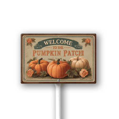 Welcome To Pumpkin Patch Sign With Metal Stake Fall Pumpkin Autumn Thanksgiving Harvest Neighborhood Farm Lawn Prop Porch Decorations,Street Outdoor Aluminium Décor 12"x8"