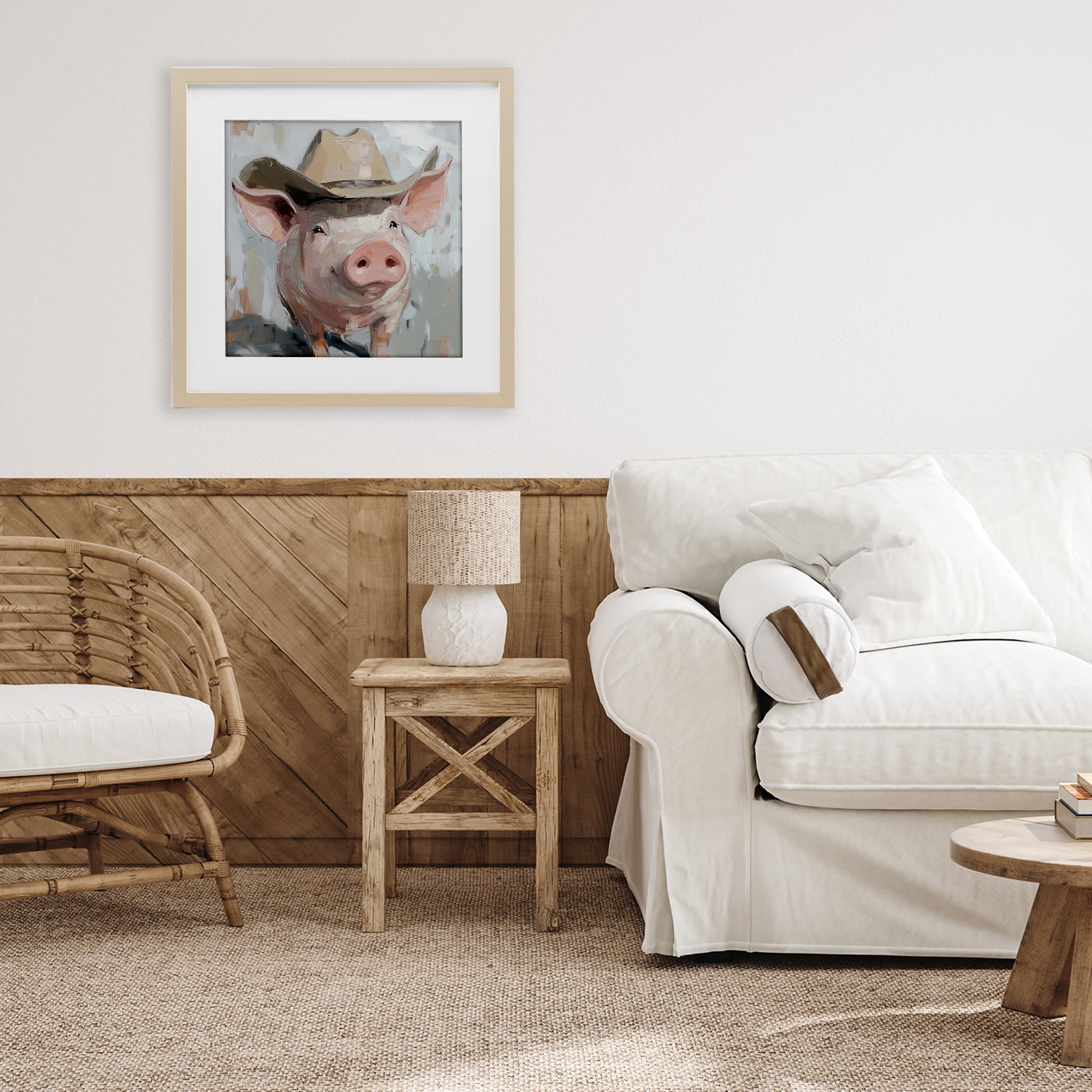 Stupell Industries Cowboy Chester Pig Birch Framed Print Under Glass, design by Tina LeCour
