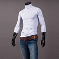 thumbnail image 3 of Men's Turtleneck Top Slim Fit Solid Base Sweater Casual Long Sleeve Underwear Tops Male Cozy Breathable Blouse T-Shirt White S, 3 of 6