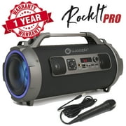 Woozik Rockit Pro Président Bluetooth, sans fil Boombox avec radio FM et lecteur de carte micro SD, USB, MIC et Aux 3,5 mm de soutien, Micro pour Karaoke, lumières LED et caisson de graves