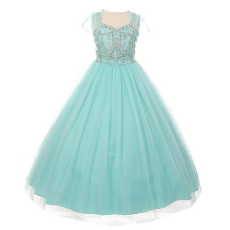 Cinderella Couture - Little Girls Aqua Bedazzled Rhinestone Tulle ...