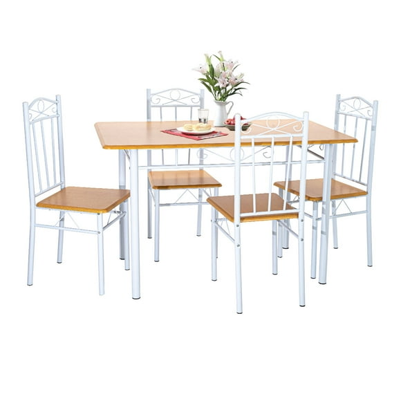 Comedor 4 Sillas Y Mesa Juego de Comedor Madera MDF Moderno Minimalista 4 Personas una Estructura De Metal Resistente Y Estable