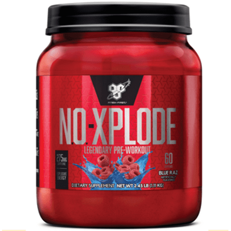 BSN N.O. Xplode Nitric Oxide Booster + Pre Workout Powder, Blue Raz, 60