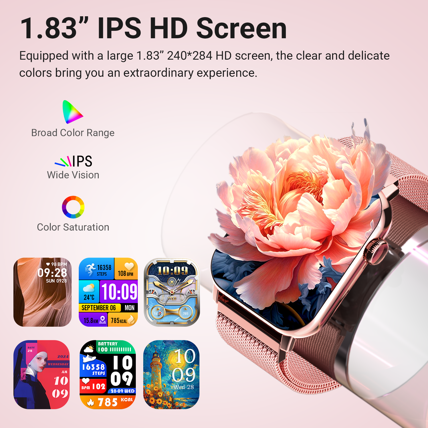 FPZMIU 1.83" Fitness Smart Watch 3 Bands Pink photo 6