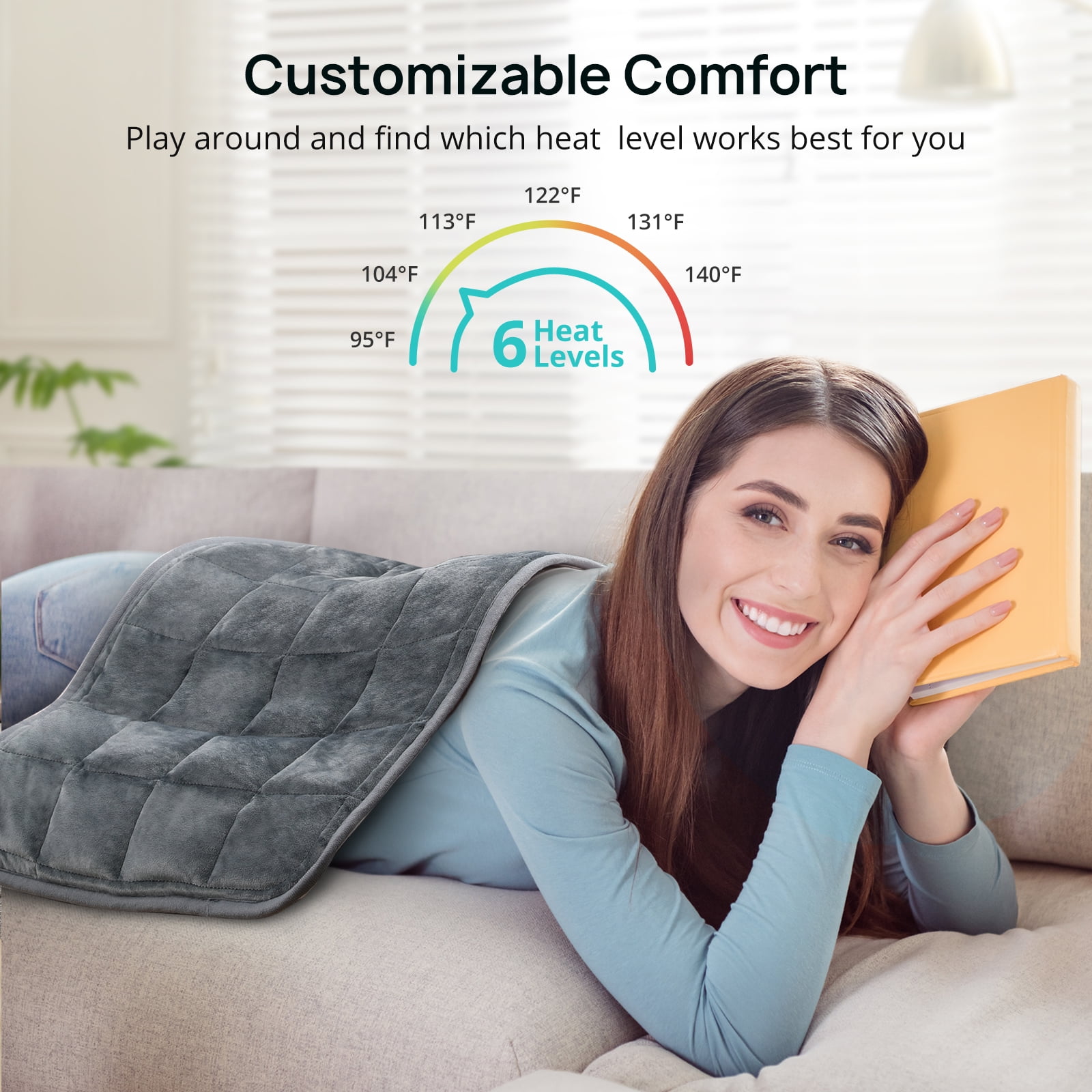 Weighted Heating Pad 33''x 17" XXXL Electric Heating Pad for Back Fatigue Relief, 5LBS with 6 Heat Settings 2H Auto-Off Heat Pad for Shoulder Arms Legs Cramps Washable