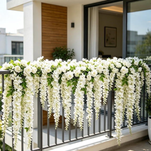 98.43in White Artificial Hanging Flower Vine with 10 Flower Strings and 13 Zip Ties, Waterproof Floral Garland for Wedding Arch Home Wall Decor